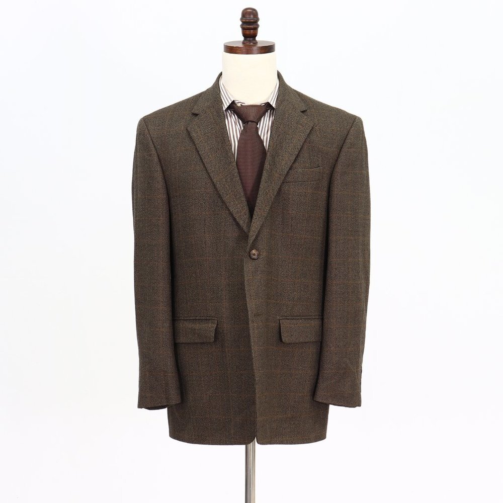 Oscar de la Renta 42R Brown Check 2-Button Sport Coat Blazer Jacket B830